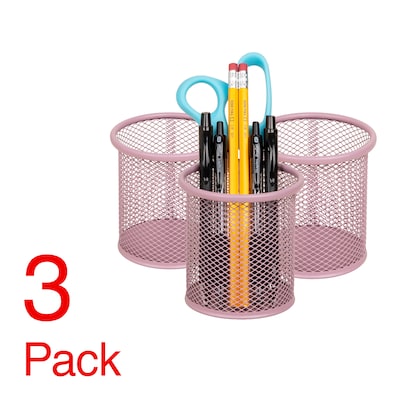 Staples Metal Mesh Pen Cups and Desk Organizers, Dusty Pink, 3/Set (ST63821)