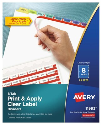 Avery Index Maker Paper Dividers with Print & Apply Label Sheets, 8 Tabs, Pastel, 25 Sets/Pack (11993)