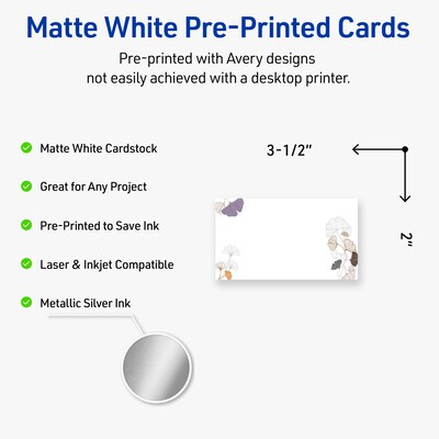 Avery Floral Business Cards, 2 x 3.5, Matte White, 80/Pack (19479399925)
