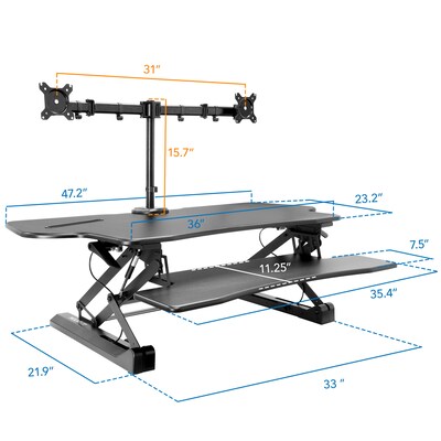Mount-It! 47" W Manual Adjustable Standing Desk Converter with Dual Monitor Mount, Black (MI-8052)