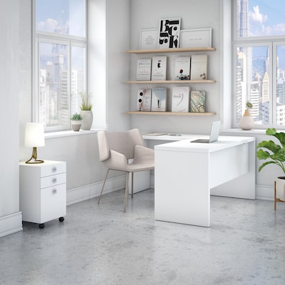 Bush Business Furniture Echo 60"W L Shaped Desk with Mobile File Cabinet, Pure White (ECH008PW)