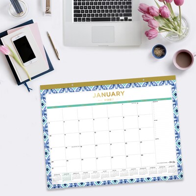 2027 Blue Sky Day Designer Tile 22" x 17" Monthly Desk Pad Calendar, Blue/White (133694-27)