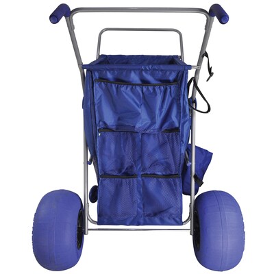 Rollx Big Balloon Wheel Foldable Beach Cart Storage Wagon for Sand with 13-In. Beach Tires, Blue (RLX1-1107)