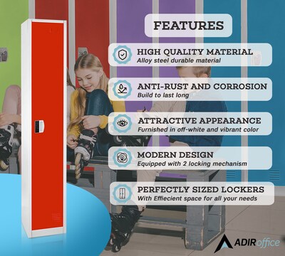 AdirOffice 72"H Single Tier Red Storage Locker (ADI629-201-RED-DL)