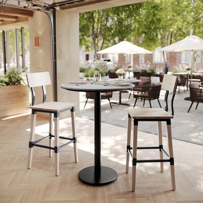 Flash Furniture Acadia 31.25 Round Wooden Dining Table with Round Base, Gray Faux Concrete/Black Base (STRD31CGTR18B)