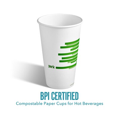 Perk™ Compostable Paper Hot Cup, 16 Oz., White/Green, 300/Carton (PK56221)