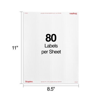 Staples® Laser/Inkjet Address Labels, 1/2" x 1 3/4", White, 80 Labels/Sheet,  25 Sheets/Pack, 2000 Labels/Box (ST18053-CC)