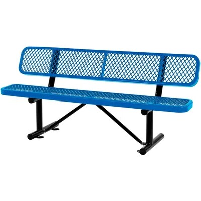 Global Industrial 6 Outdoor Steel Bench w/ Backrest, Expanded Metal, Blue (277154BL)