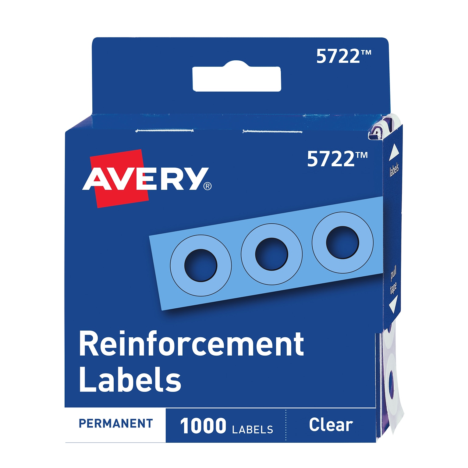 Avery Self-Adhesive Plastic Reinforcement Labels in Dispenser, 1/4 Diameter, Glossy Clear, 1000/Pack (5722)