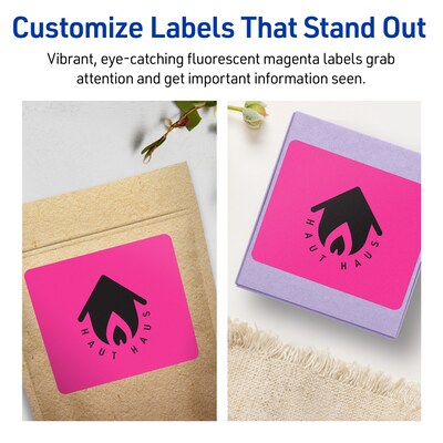 Avery Laser/Inkjet Rectangle Multipurpose Labels, 3-1/3" x 4", Neon Magenta, 120/Pack (94215)