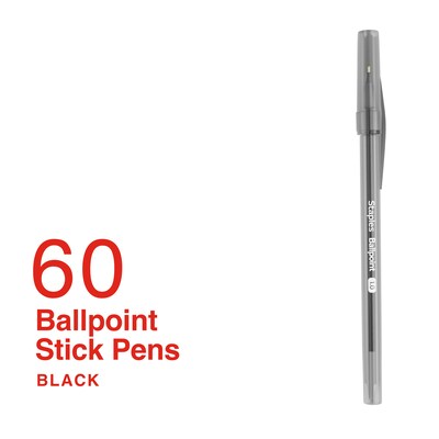 Staples Ballpoint Pen, Medium Point, 1.0mm, Black Ink, 60/Pack (ST52862	)
