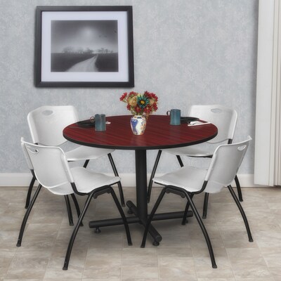 Regency 48 Laminate Round Lunch Room Table with 4 M Stacker Chairs, Gray (TKB48RNDMH47GY)