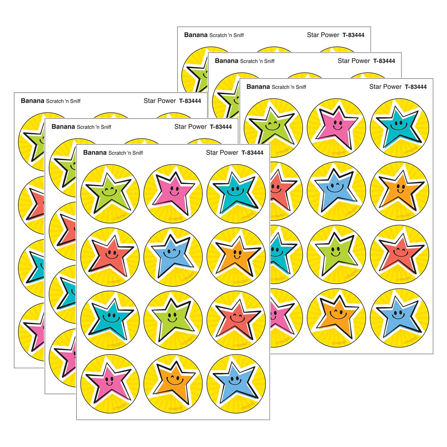 Trend Enterprises Star Power Banana scent Scratch n Sniff Stinky Stickers, Multicolored, 48/Pack, 6/Packs/Bundle (T-83444-6)