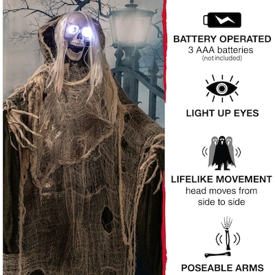 Haunted Hill Farm Life-Size Animatronic Moaning Skeleton with Rotating Head (HHSKEL-1FLSA)
