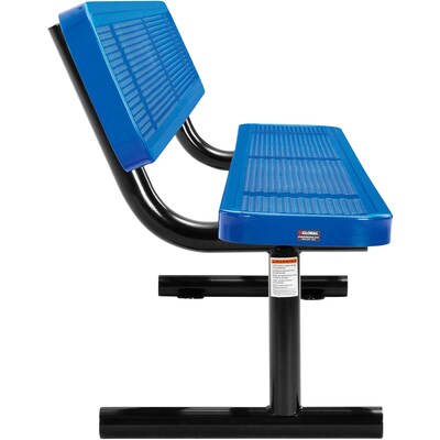 Global Industrial 8' Outdoor Steel Picnic Bench w/ Backrest, Perforated Metal, Blue (262077BL)