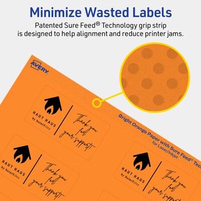 Avery Laser/Inkjet Multipurpose Rectangle Labels, 1.5" x 2.75", Bright Orange, 800/Box (94230)