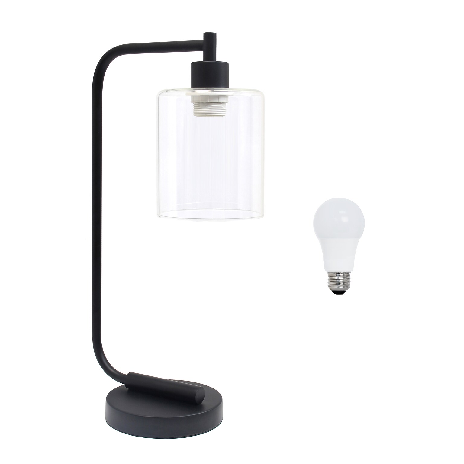 Creekwood Home Vintage Vantage 18.8 Minimalist Industrial Curved Arm Desk Lamp, Feit LED Bulb, Black (CWD-1013-BK-LB)