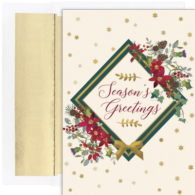 JAM PAPER Christmas Cards & Matching Envelopes Set, 7 6/7 x 5 5/8, Seasons Floral, 18/Pack (526936