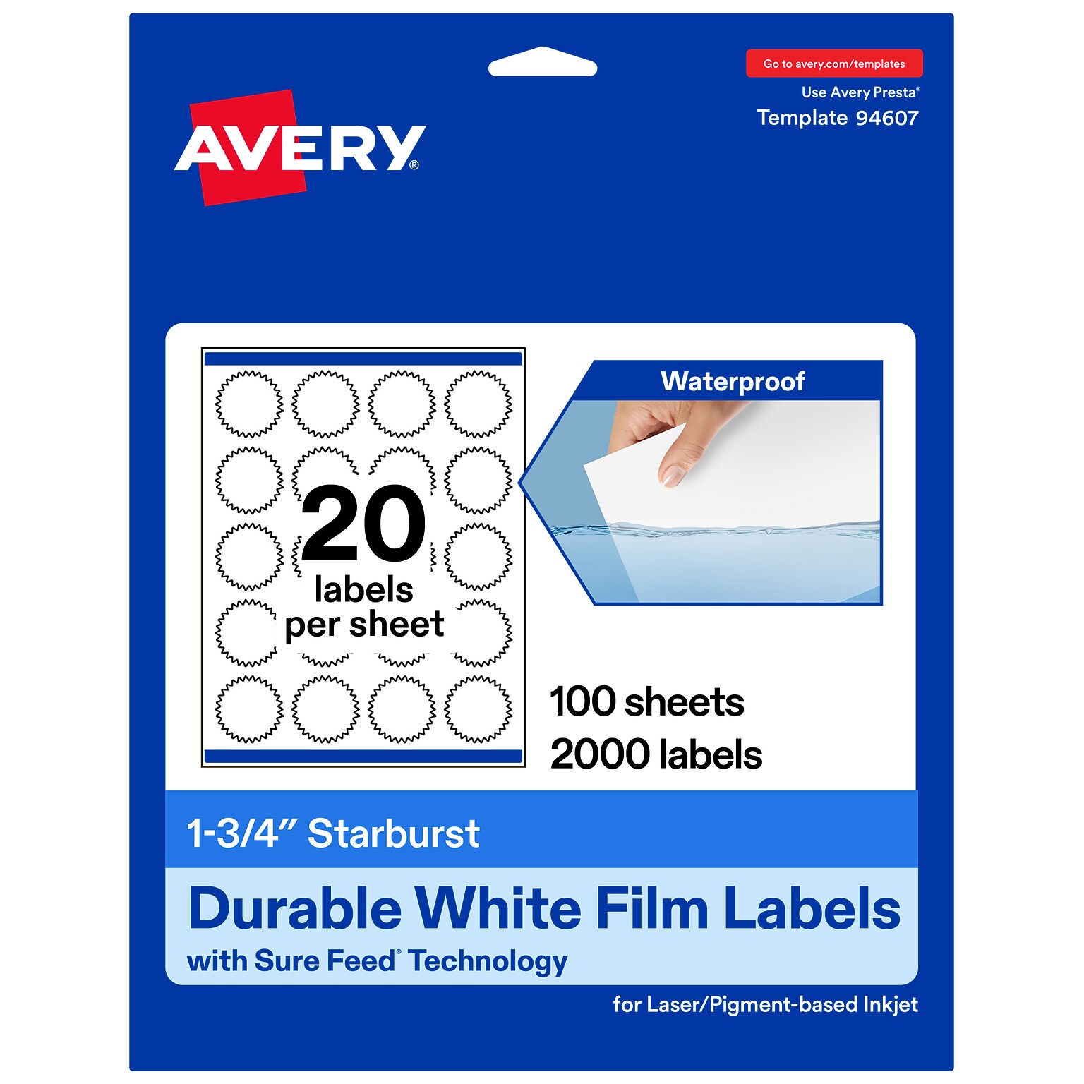 Avery Starburst Laser/Inkjet Burst Multipurpose Labels, 1.75 Dia, White, 2000 Labels/Box (94607)