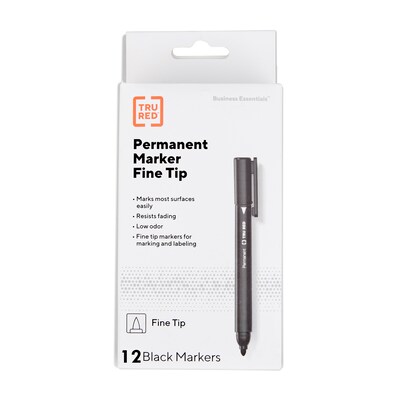 TRU RED™ Pen Permanent Markers, Fine Tip, Black, 12/Pack (TR54533)