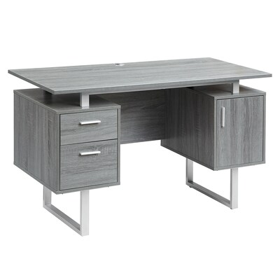 Techni Mobili 51.25"W Modern Office Desk with Storage, Gray (RTA-7002-GRY)