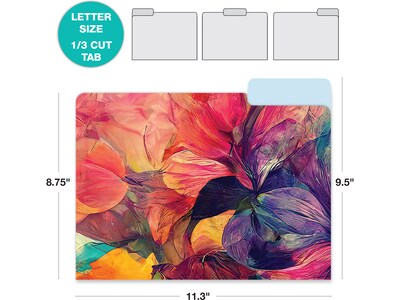 Global Printed Products Deluxe Designer Abstract Floral Heavy Duty File Folders, 1/3-Cut Tab, Assorted Colors, 24/Pack