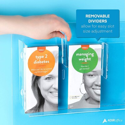 AdirOffice Wall Mounted Acrylic Magazine Rack with Adjustable Pockets, Clear, 2/Pack (640-2923-CLR-2PK)