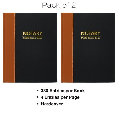 Global Printed Products Notary Public Record Book, 8.5 x 11, Black/Tan, 2/Pack (GPP-0094-A)