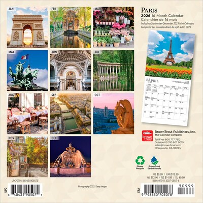 2026 BrownTrout Paris 7 x 7 Monthly Wall Calendar (9798330705078)