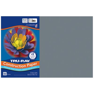 Tru-Ray 12 x 18 Construction Paper, Slate, 50 Sheets/Pack, 5 Packs/Bundle (PAC103060-5)