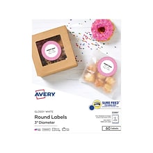 Avery Laser/Inkjet Round Multipurpose Label, 3Dia., Glossy White, 6 Labels/Sheet, 10 Sheets/Pack (2