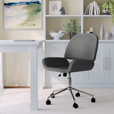 Martha Stewart Tyla Armless Faux Leather Swivel Executive Chair, Gray/Polished Nickel (CH2209215GY)