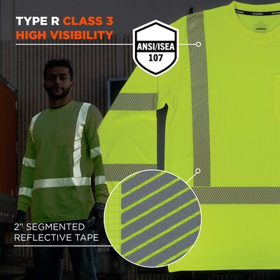 Ergodyne GloWear 8370 High Visibility Long Sleeve T-Shirt, ANSI Type R Class 3, Lime, Large (22254)