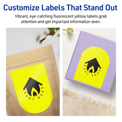 Avery Arched Laser/Inkjet Multipurpose Labels, 4.75" x 3.5", Neon Yellow (80/Pack)