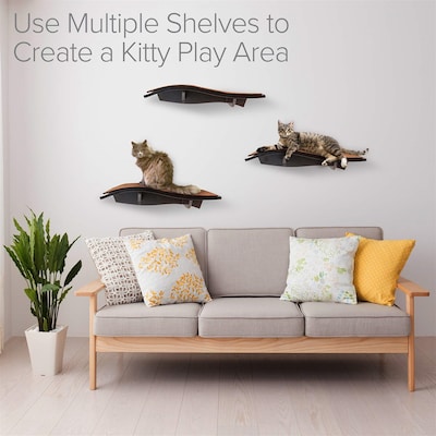 Arf Pets Wall-Mounted Curved Wooden Cat Perch, 44 lb. Capacity, Brown, Pack of 2 (APCP2PCK)