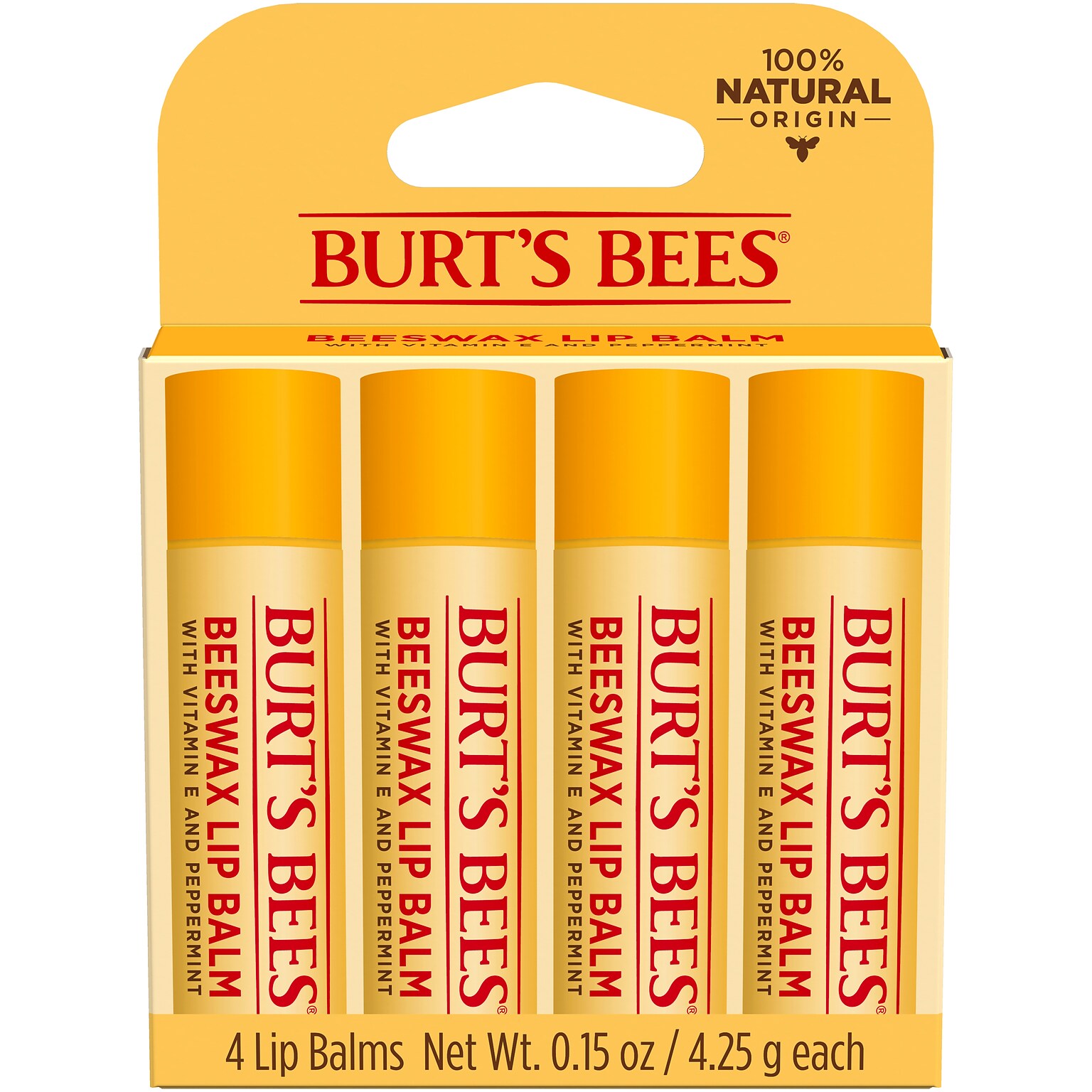 Burts Bees Beeswax Lip Balm, 4/Pack (01198)
