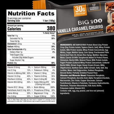 MET-Rx Gluten Free Vanilla Caramel Churro Protein Bar, 9 Bars/Box (080442)