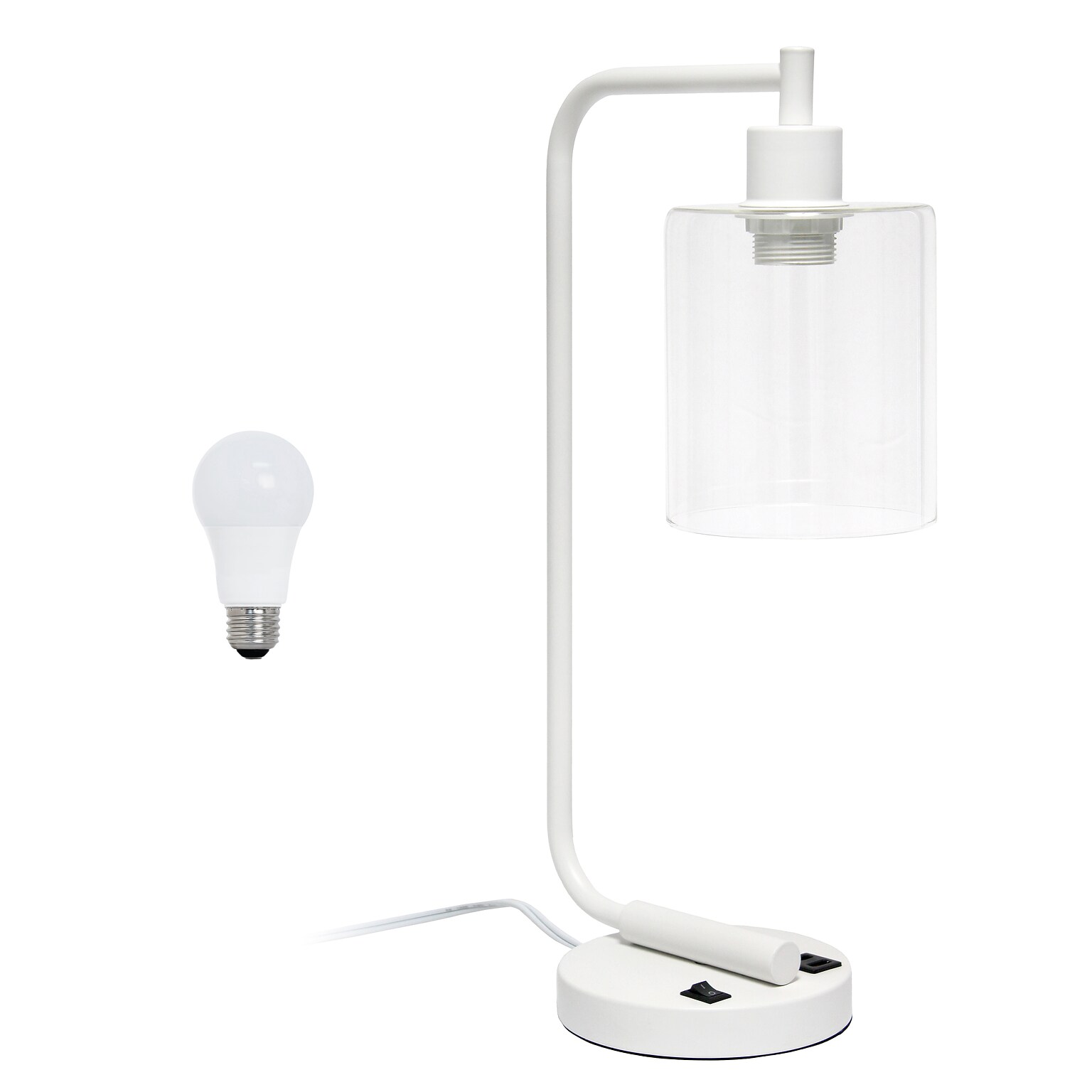 Creekwood Home Vintage Vantage 18.8 Minimalist Industrial Curved Arm Desk Lamp, Feit LED Bulb, White (CWD-1016-WH-LB)
