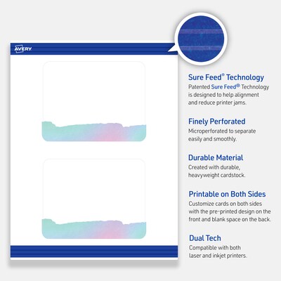 Avery Watercolors Design Matte Blank Card, White, 20/Pack (S00-F3Z)