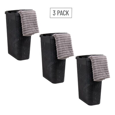 Mind Reader 10.5 Gallon Hamper with Lid, Plastic, Black, 3/Pack (3PKHAMP40-BLK)