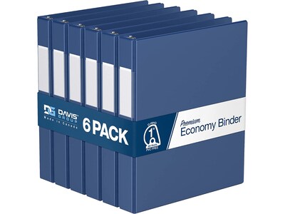 Davis Group Premium Economy 1 3-Ring Non-View Binders, D-Ring, Royal Blue, 6/Pack (2301-92-06)