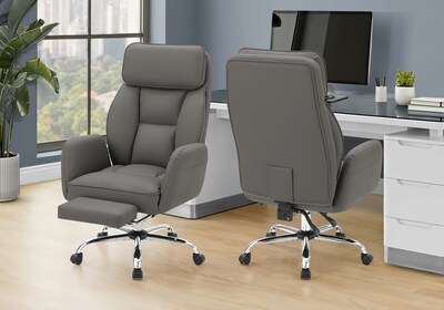 Monarch Specialties Inc. Ergonomic Faux Leather Swivel Executive Chair, Dark Grey (I 7274)