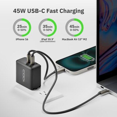 CODi PowerLine+ Dual USB-C Wall Charger, 45W, Black (WC045-2C)
