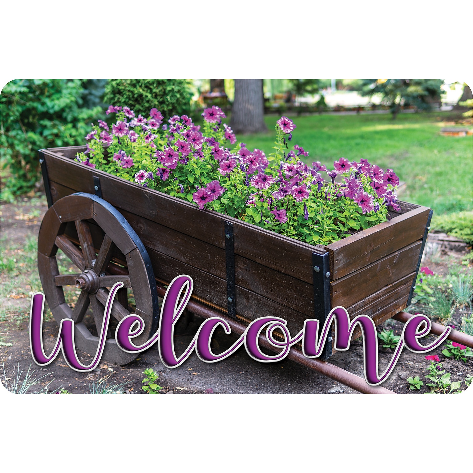 Ashley Productions The Original Fun Mat, Welcome Mat, 15.5 x 23.5, Wagon Flowers Welcome (ASH91533)