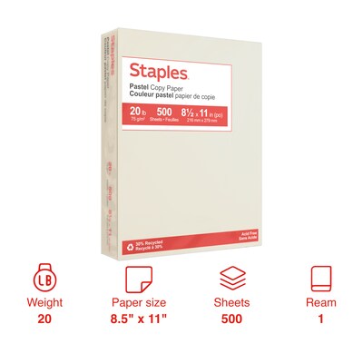 Staples Pastel Colored Copy Paper 8 1/2-Inch x 11-Inch Cream 500/Ream