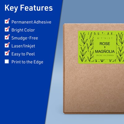 Avery Printable Rectangle Multipurpose Labels, 5 x 8-1/8, Bright Green, 80/Pack (94259)