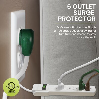 GoGreen Power 6 Outlet Surge Protector, 6' Cord, White (GG-16106MS)