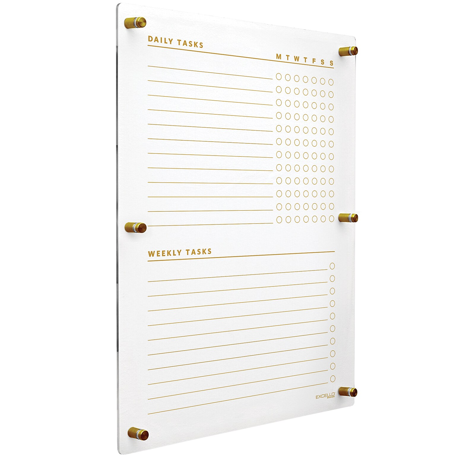 Excello Brands Acrylic Dry-Erase Planning Board, 20 x 30, Gold Print (ACRYLBRD-TSK20X30-GLD)