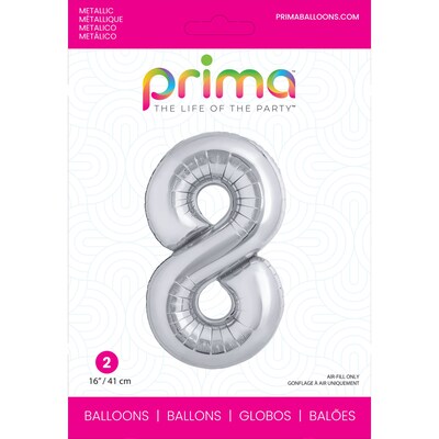 Party City (Air-Filled) 16 #8 Foil Balloon, Silver, 2/Pack (AM60050261-18)