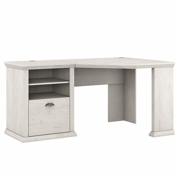Bush Furniture Yorktown 60 Corner Desk with Storage, Linen White Oak (WC40415-03)